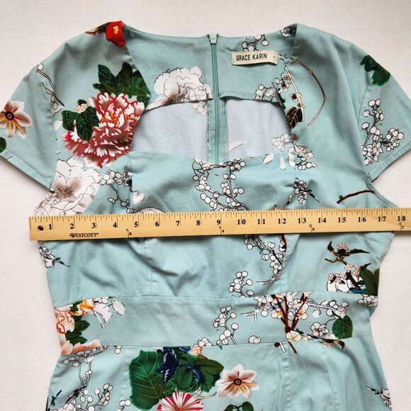 Retro Sheath Dress Pencil Green Floral Nature Bohemian Cottagecore Fairycore L - Picture 13 of 16